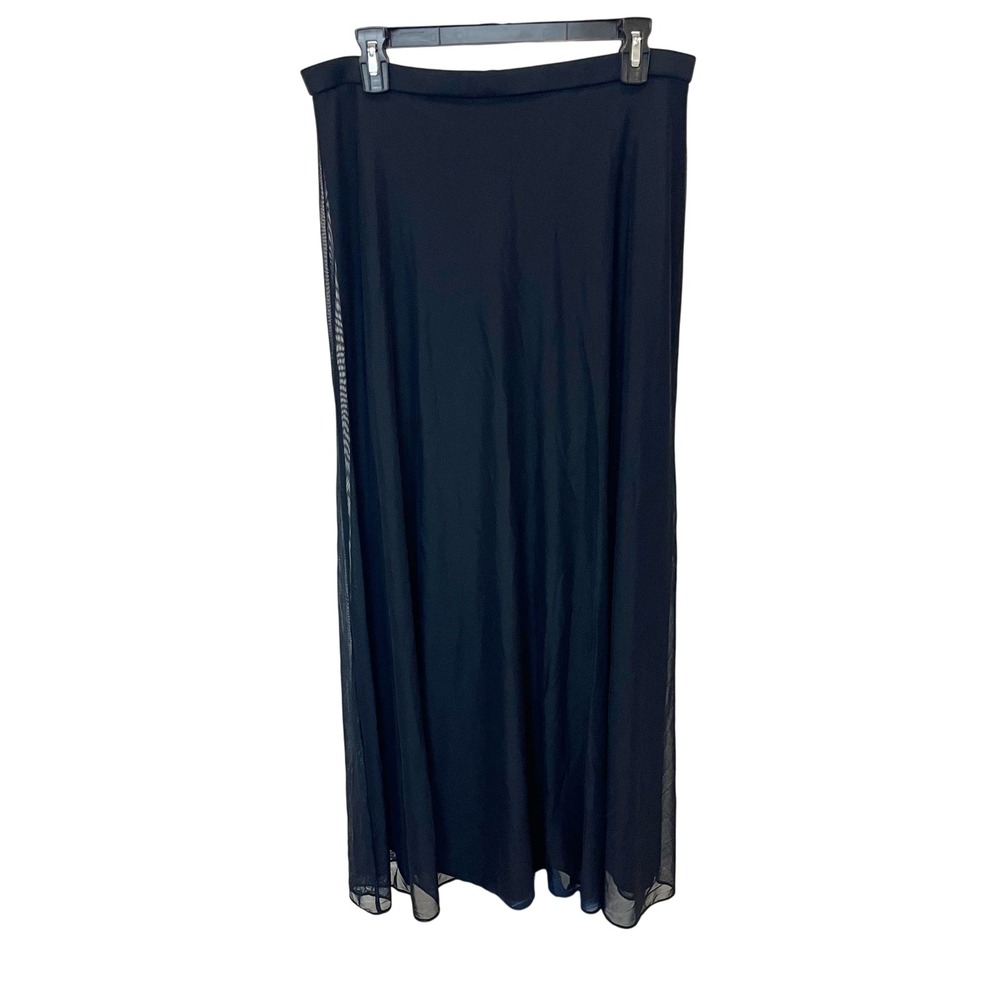 Tadashi Womens Black Mesh Overlay Maxi Skirt Size 14 High Waisted Formal Evening